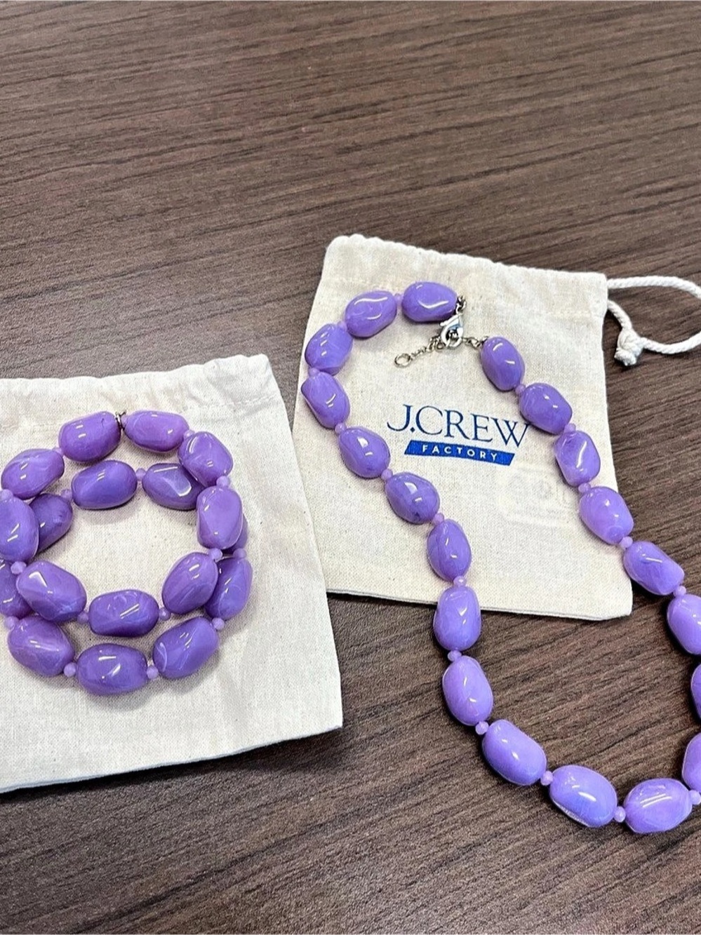 J.Crew Factory Chunky Beaded Necklace and Stretch Bracelet Set-Purple
